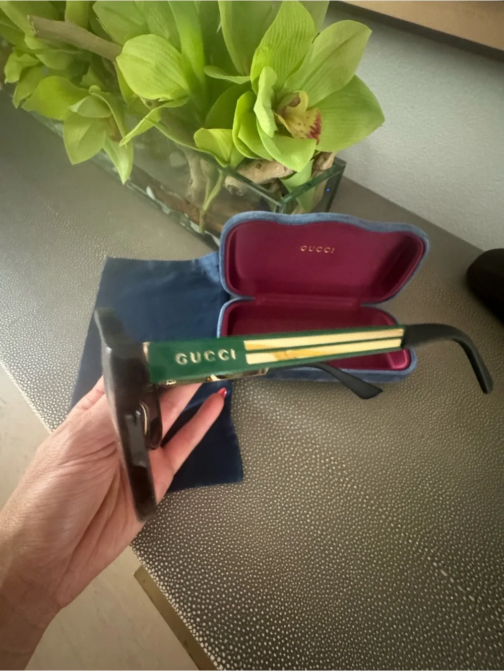 Gucci Tortoiseshell Frame Sunglasses with Green Temples